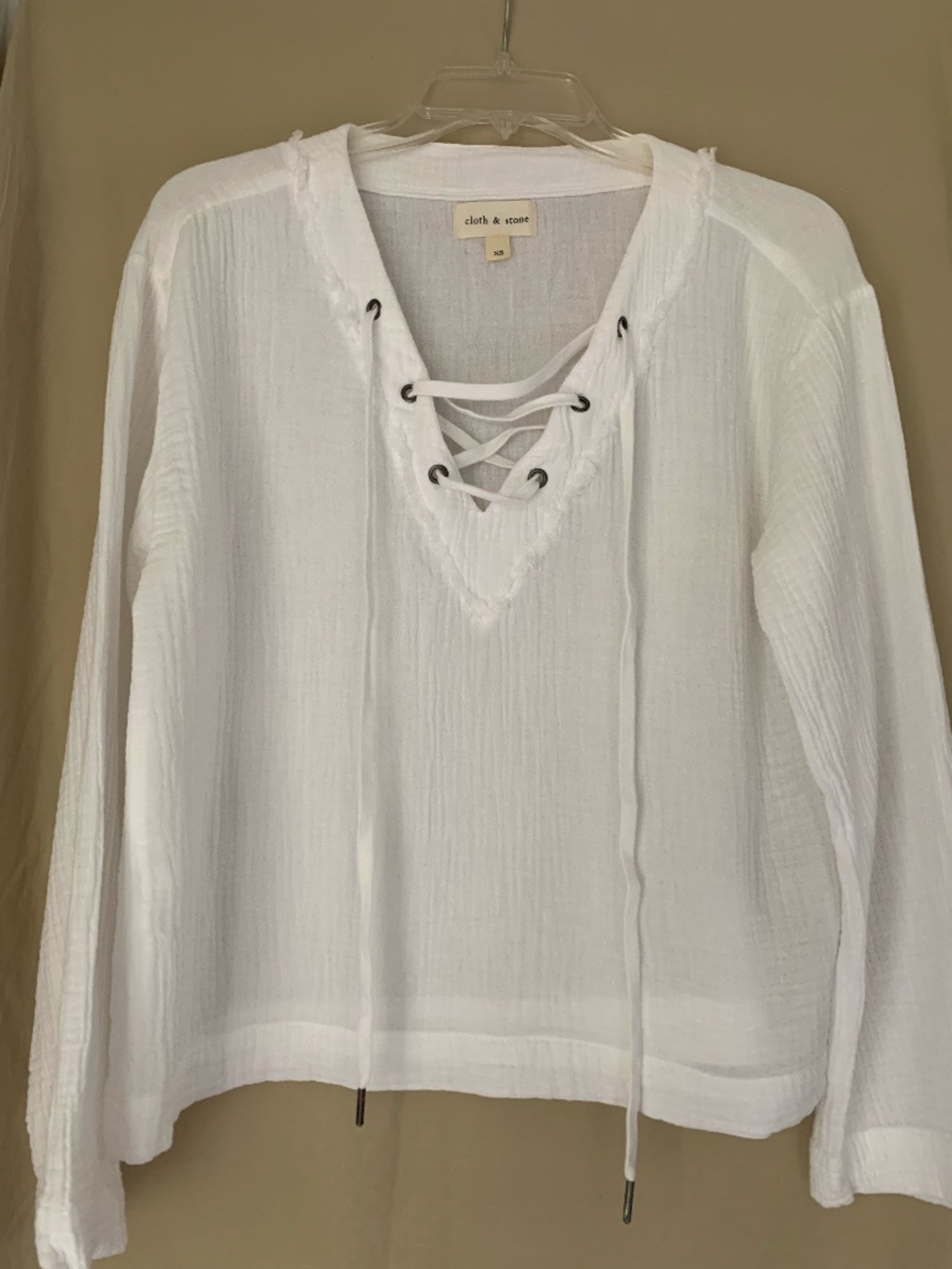 cloth & stone (Anthropologie) white gauze lace up front top